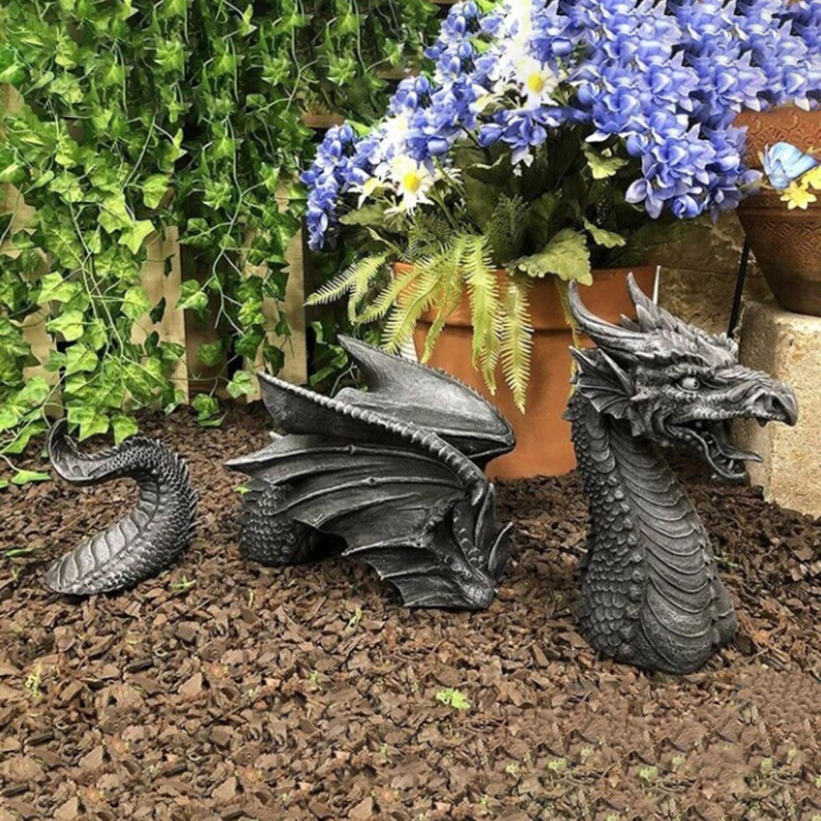 Large Dragon Gothic Garden Decor Statue Castle Moat Lawn Statue Garden Sculptures & Statues Funny Yard Garden Outdoor Figurine null